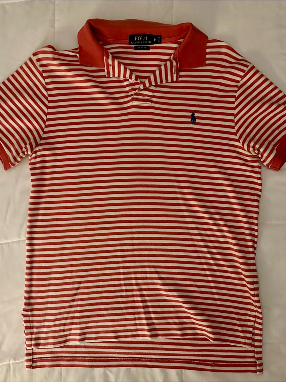 Ralph Lauren Red & White Striped Polo Shirt with Navy Pony